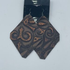 Leather Elegant Brown Swirl Earrings